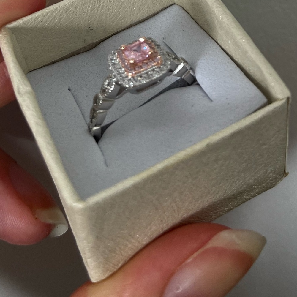 Pink sterling silver crystal ring size 7 - Picture 5 of 8